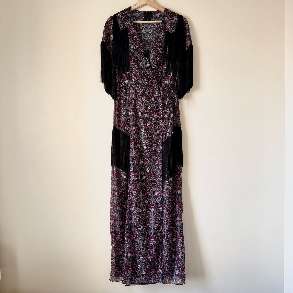 Anna Sui Elegant Black and Red Patterned Maxi Dress